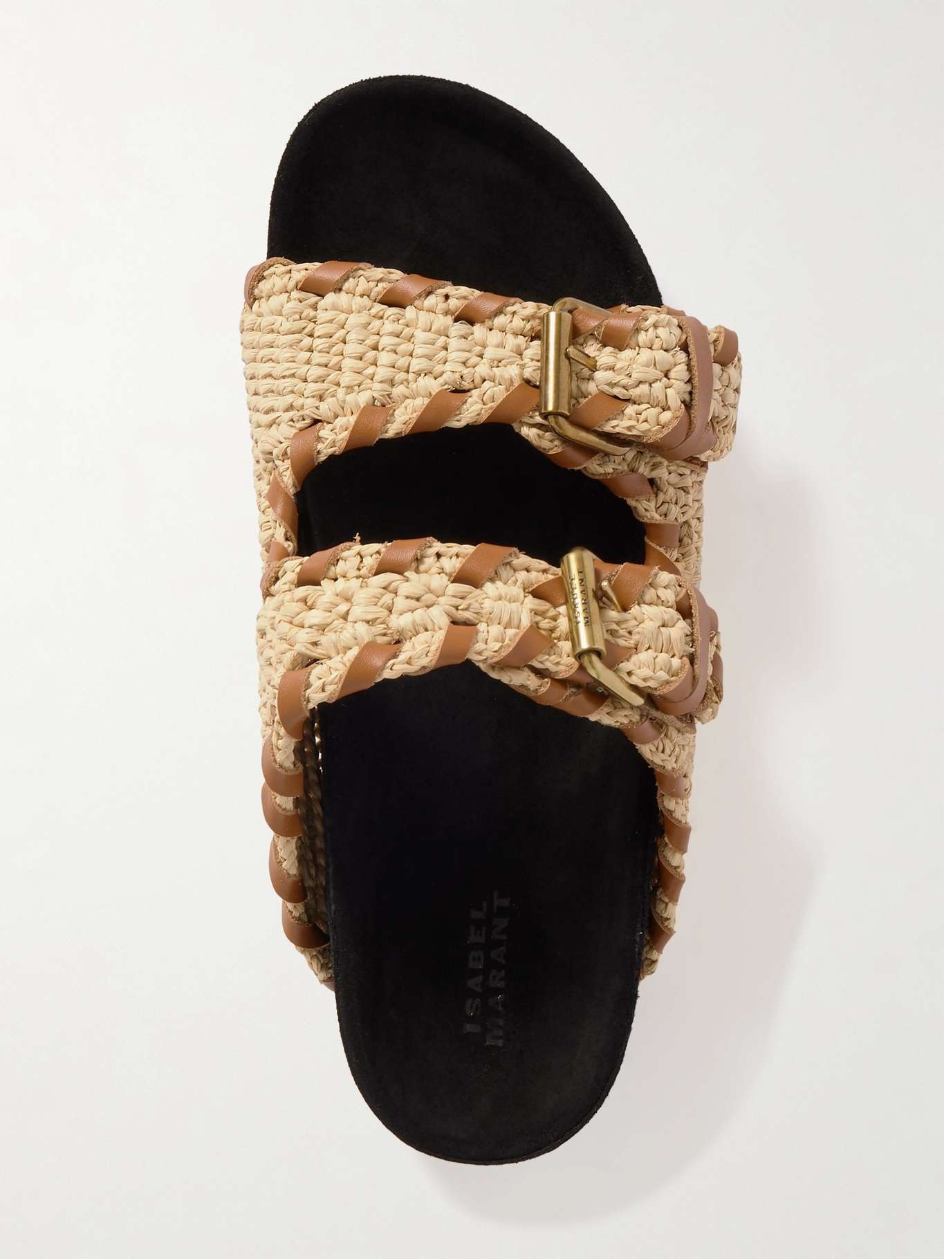 Lennyo leather-trimmed woven raffia sandals Beige - 5