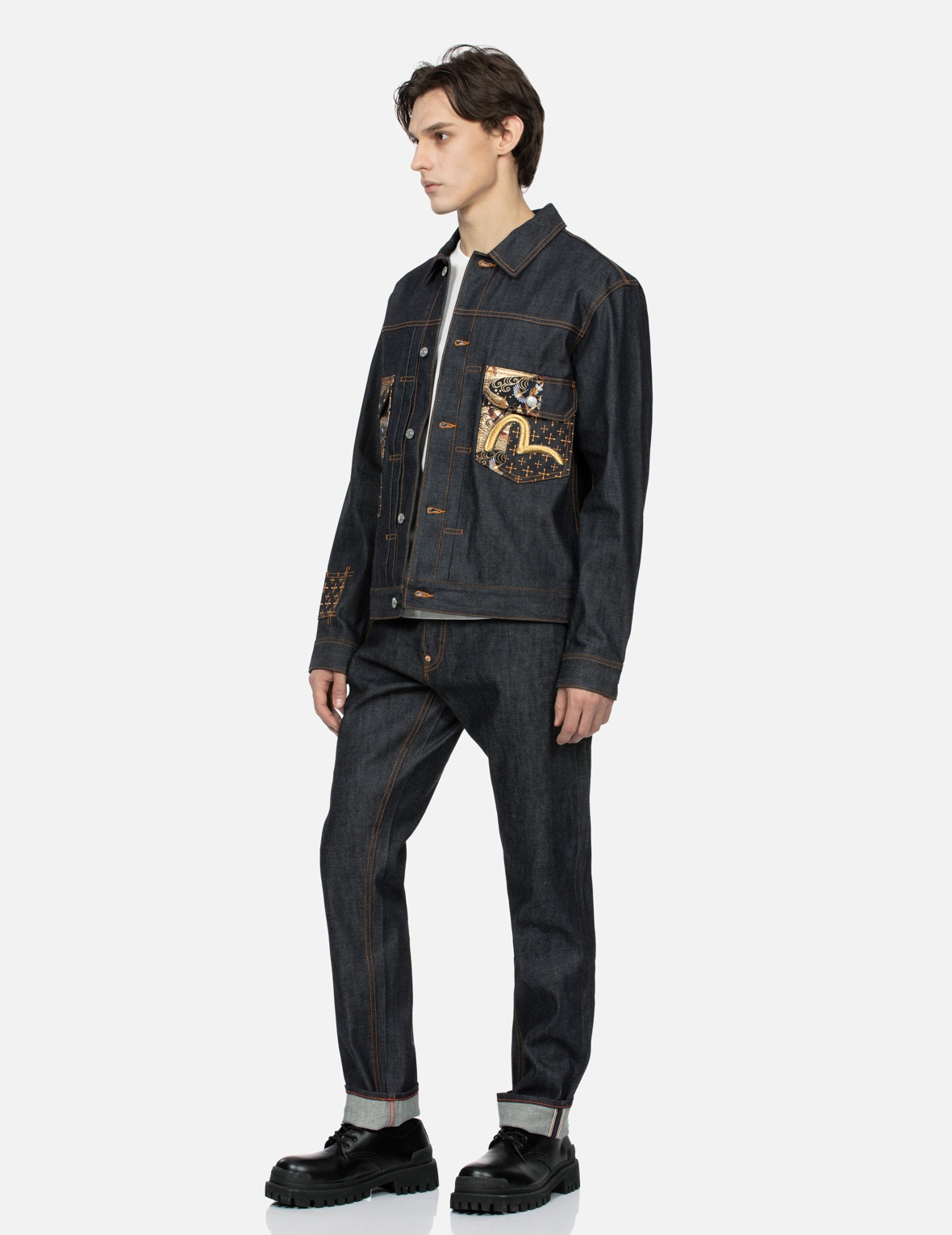 SEAGULL EMBROIDERY AND BROCADE POCKET RELAX FIT DENIM JACKET - 3