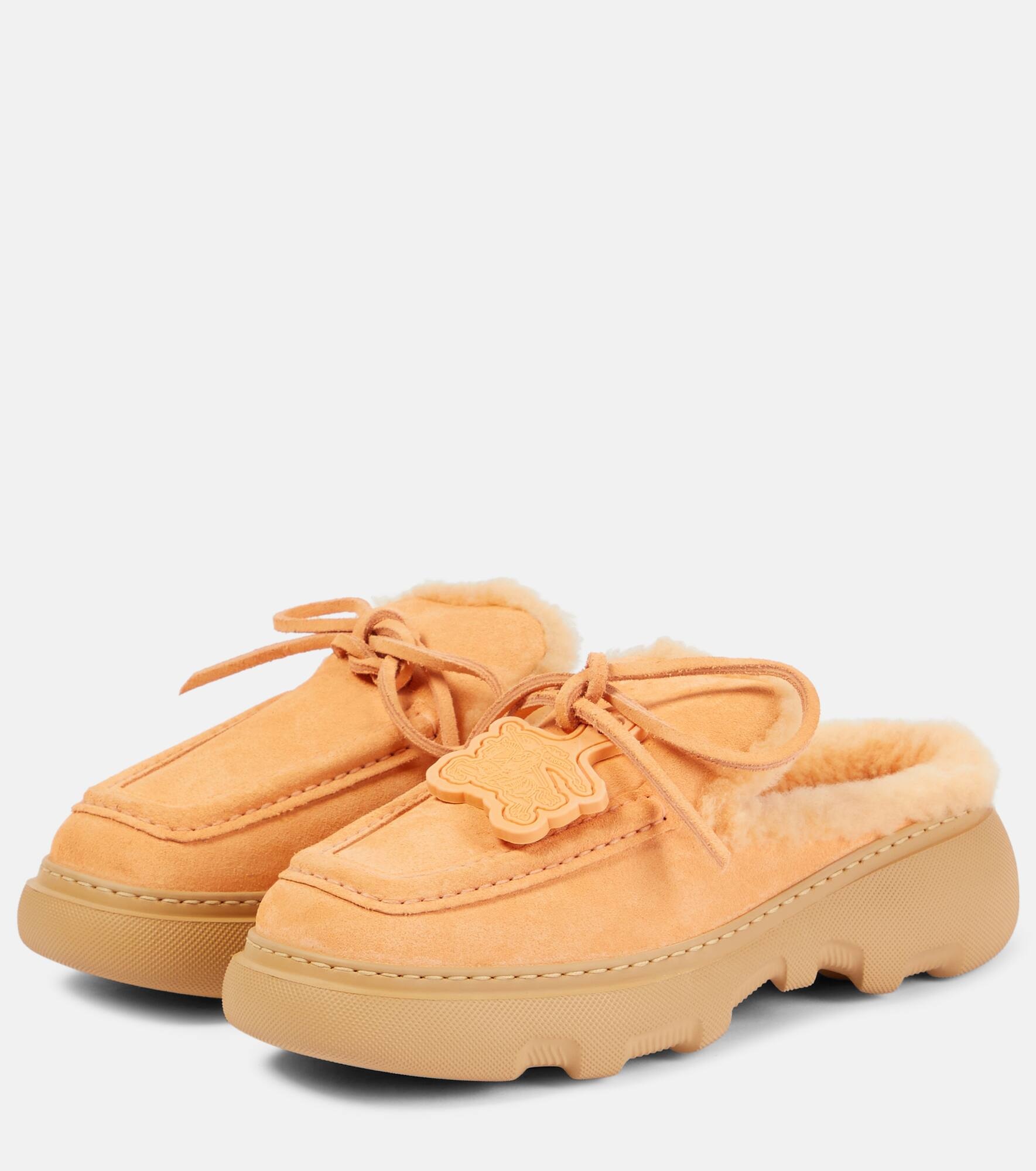 Stony faux fur-lined suede mules - 5