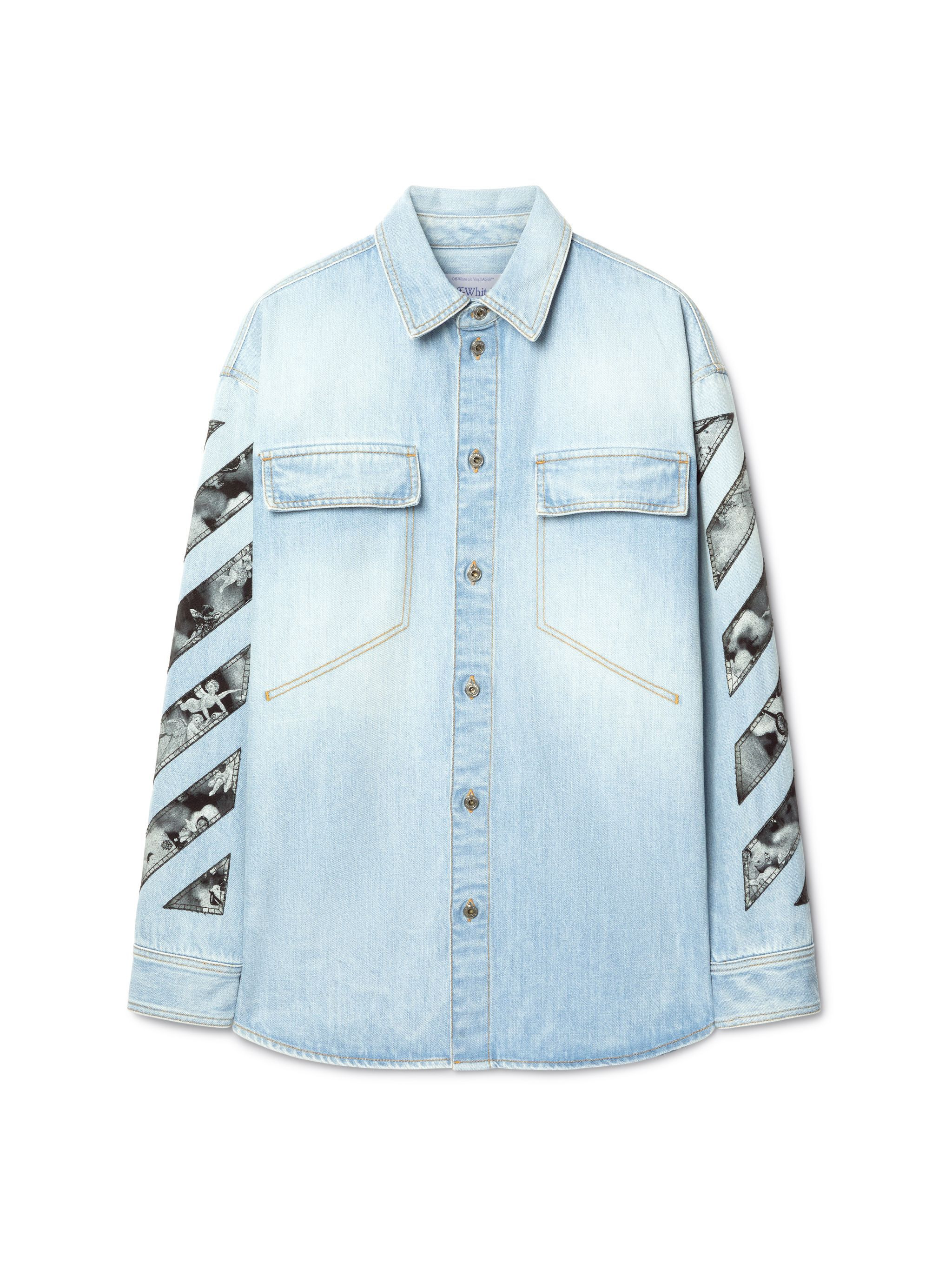 Blue Diagonal Fresco Arrow Military Shirt - 1