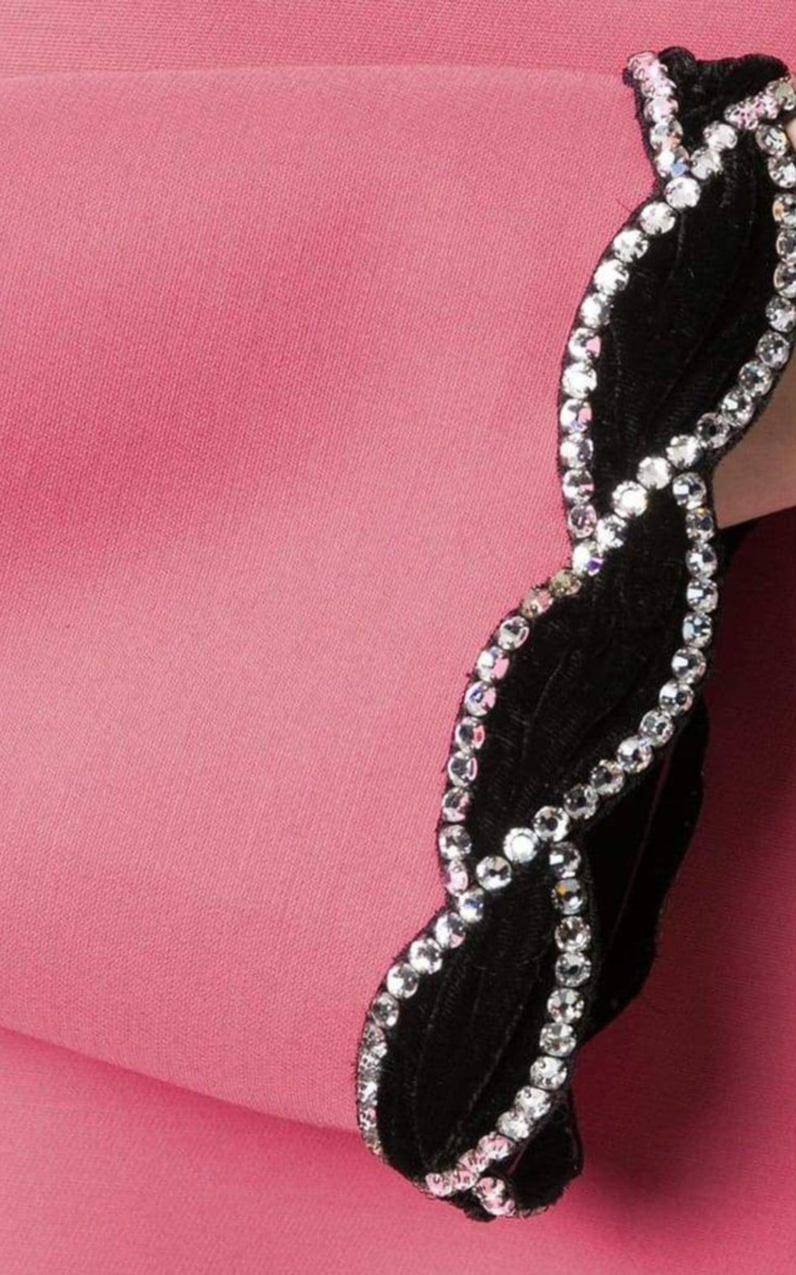 Pink Velvet Trim Dress - 5