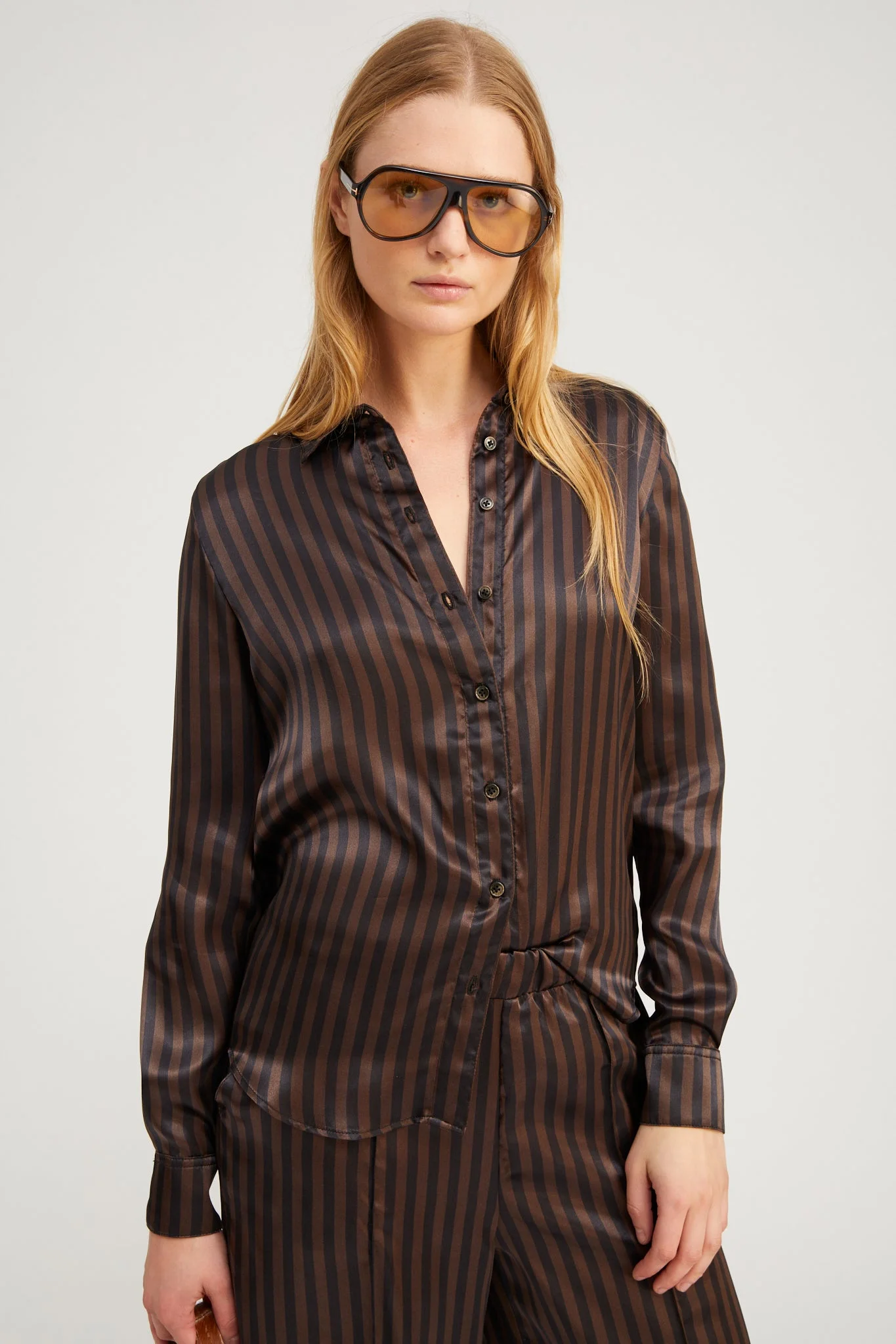 AMERICANO STRIPE SILK FONDA BUTTON DOWN - 1
