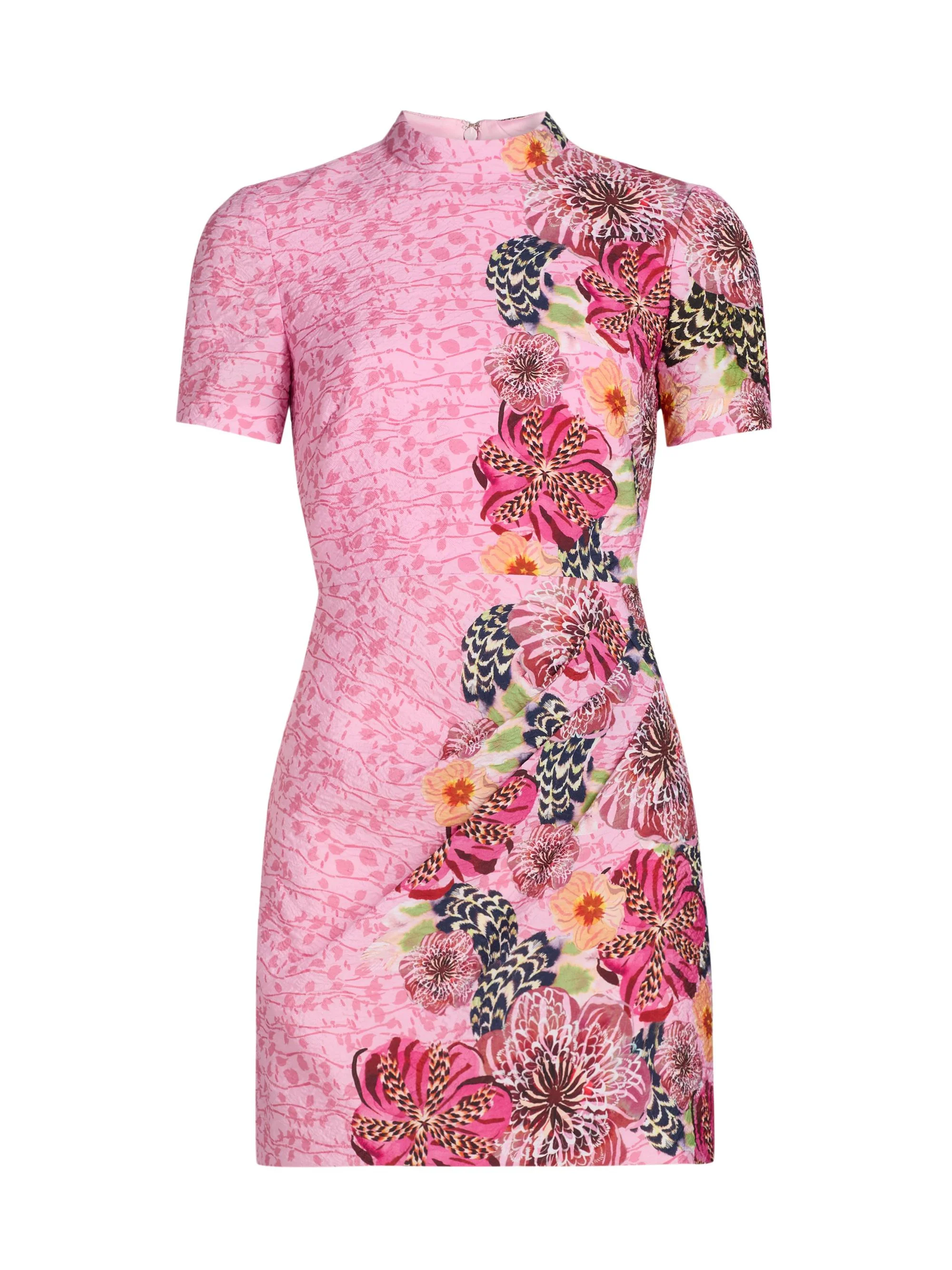 Women's Printed Draped Sheath Minidress - Bamboo Bloom Plmt - 1