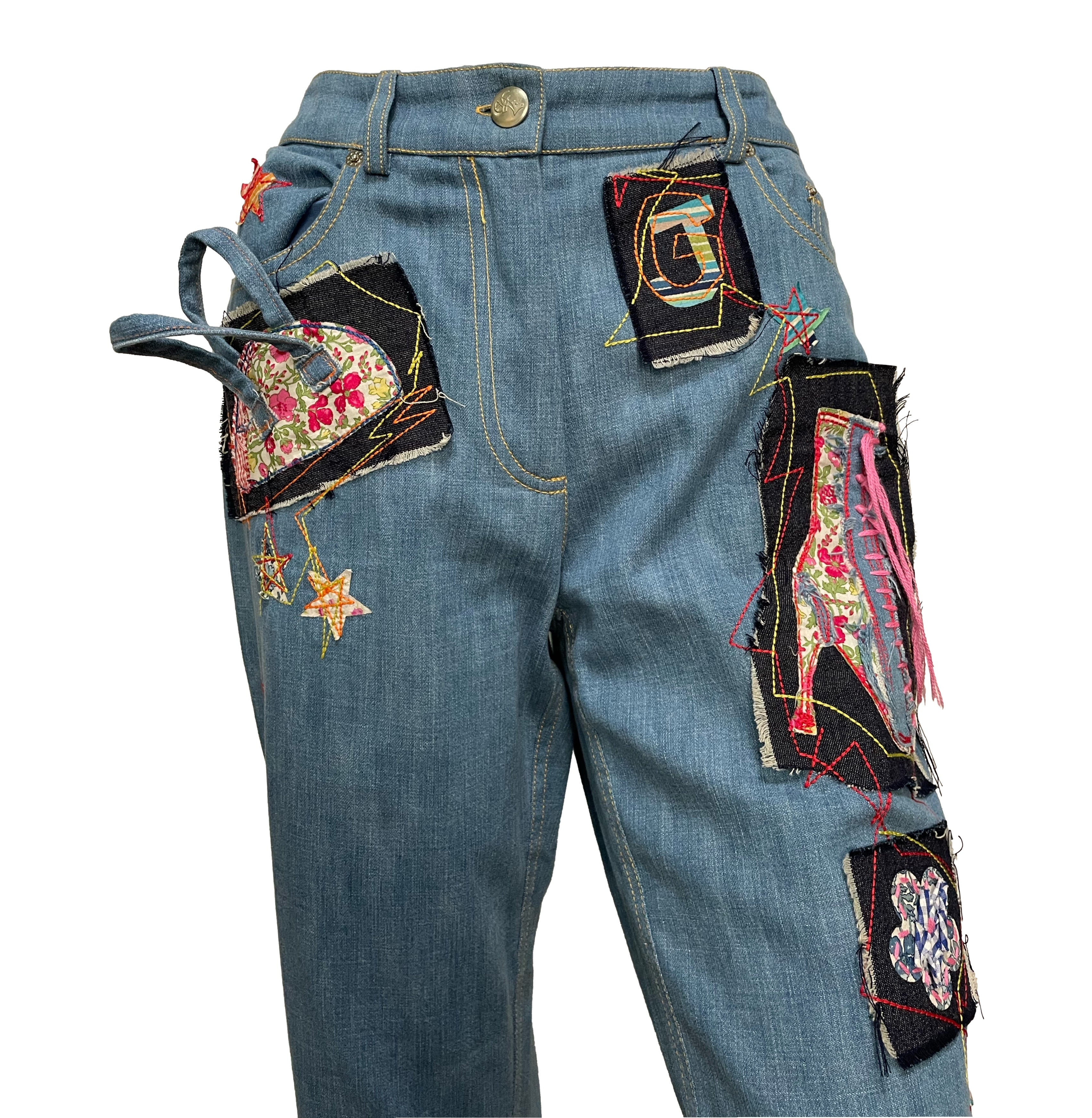 JOHN GALLIANO Spring Summer 2002 Flared Denim Patchwork Pants - 4