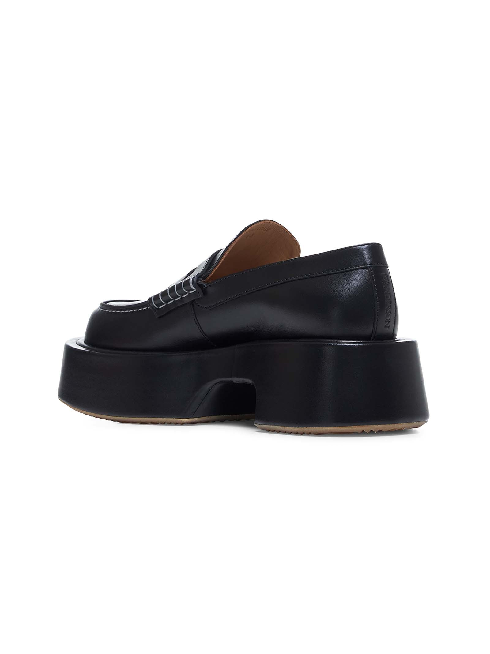 Black leather platform loafers - 3
