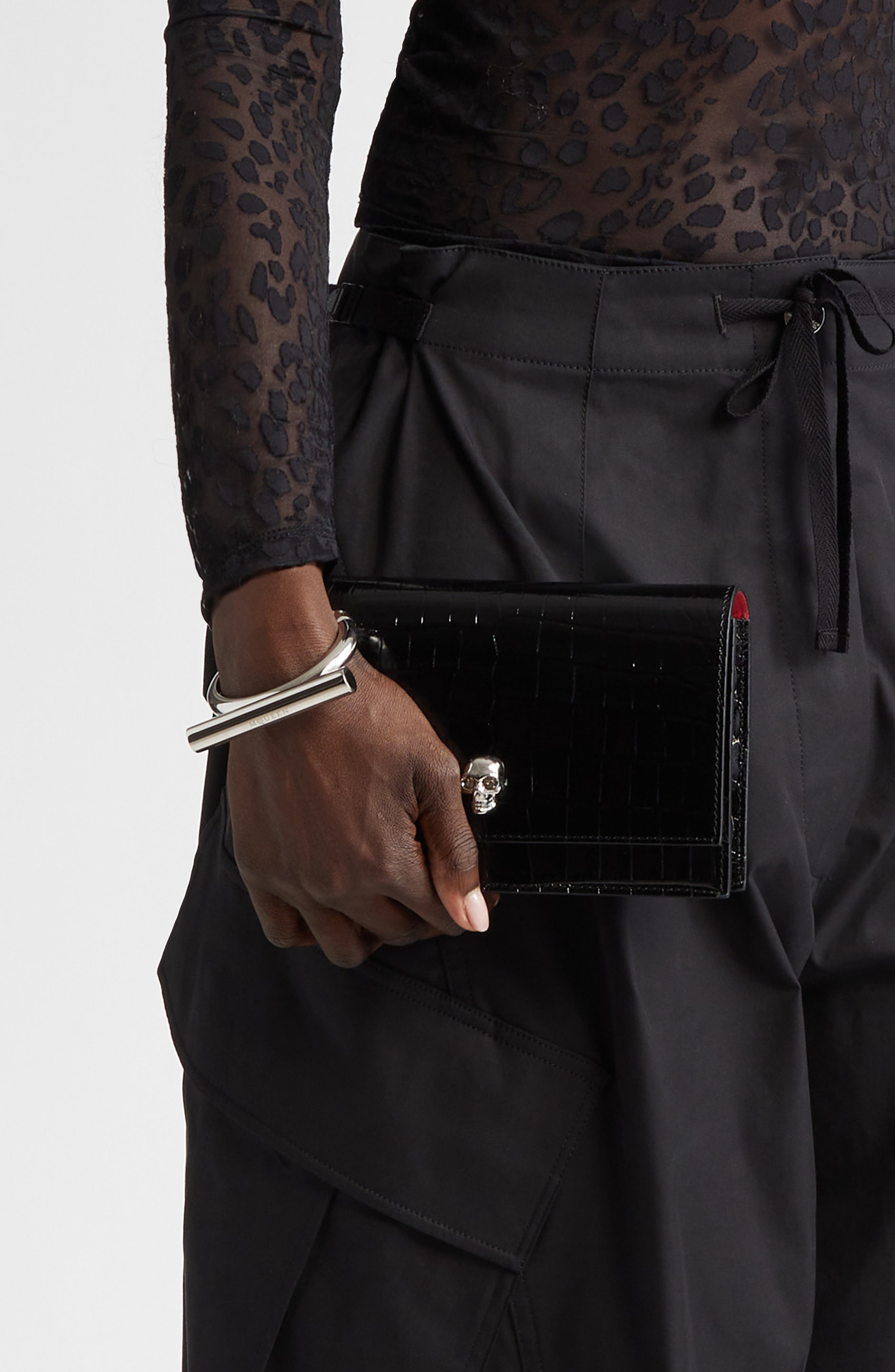 Alexander McQueen Mini Skull Croc Embossed Leather Shoulder Bag in Black at Nordstrom - 3