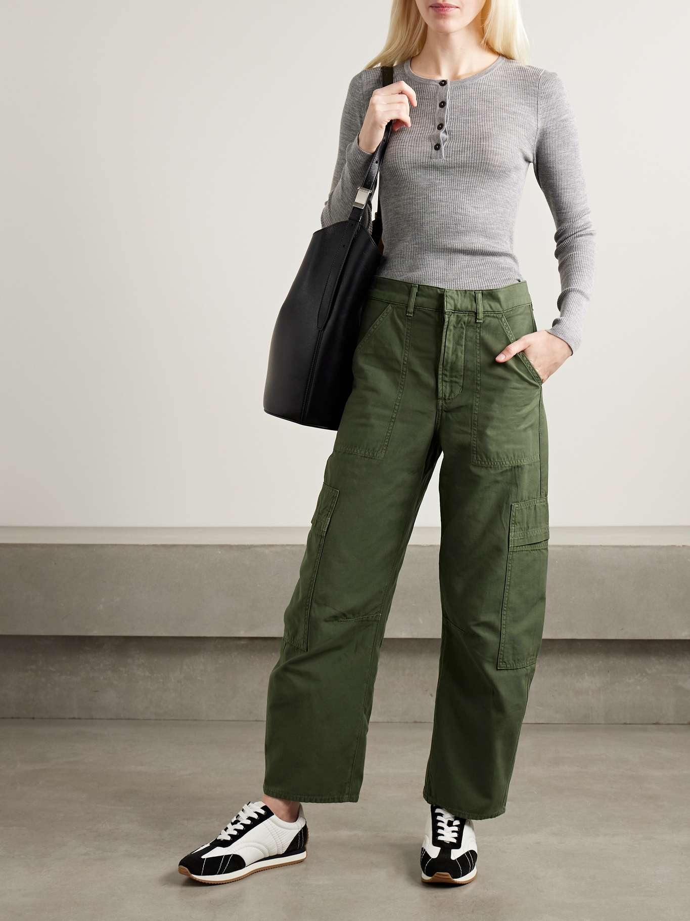 Marcelle cotton tapered cargo pants Army green - 2