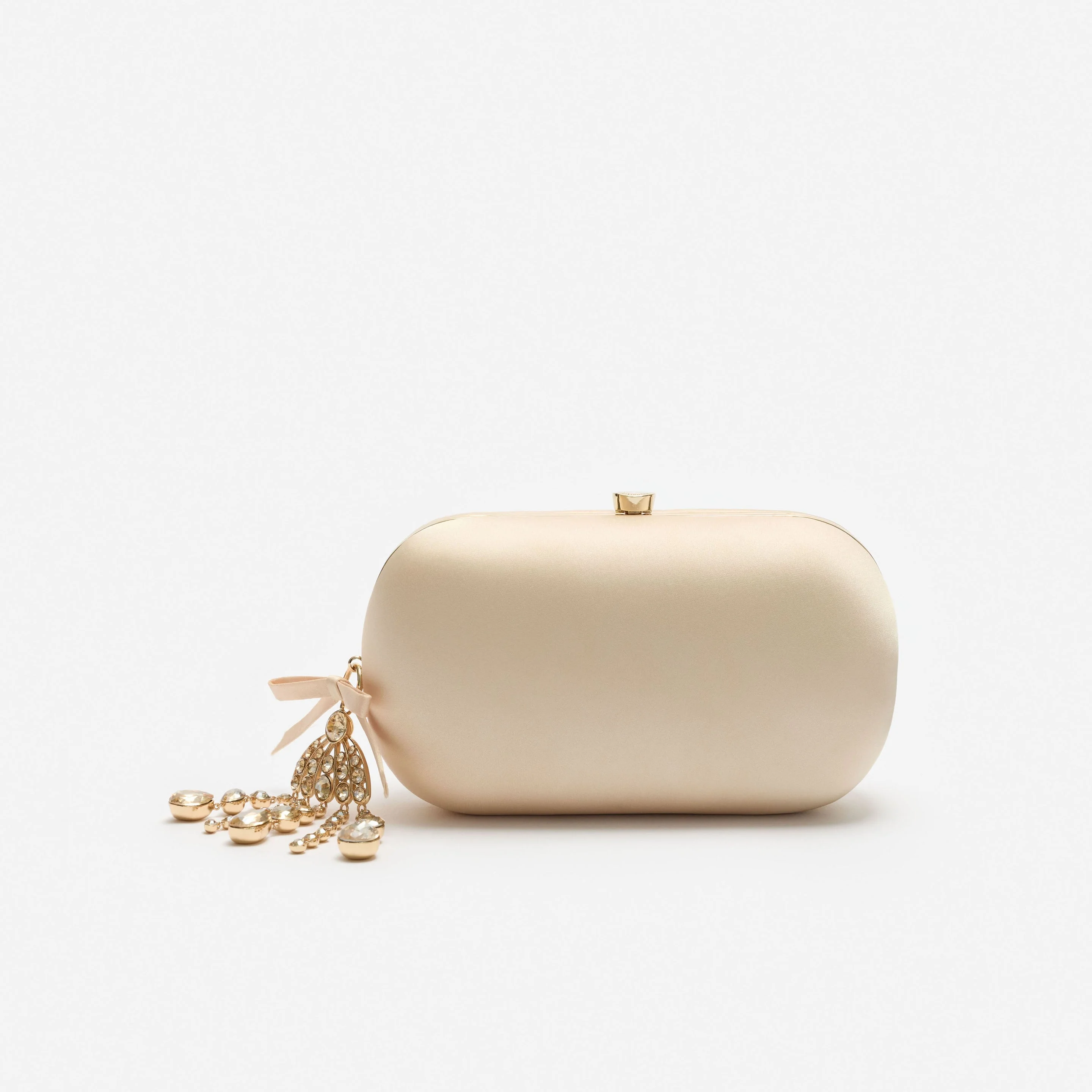 Champagne Rectangle Satin Clutch Bag - 1