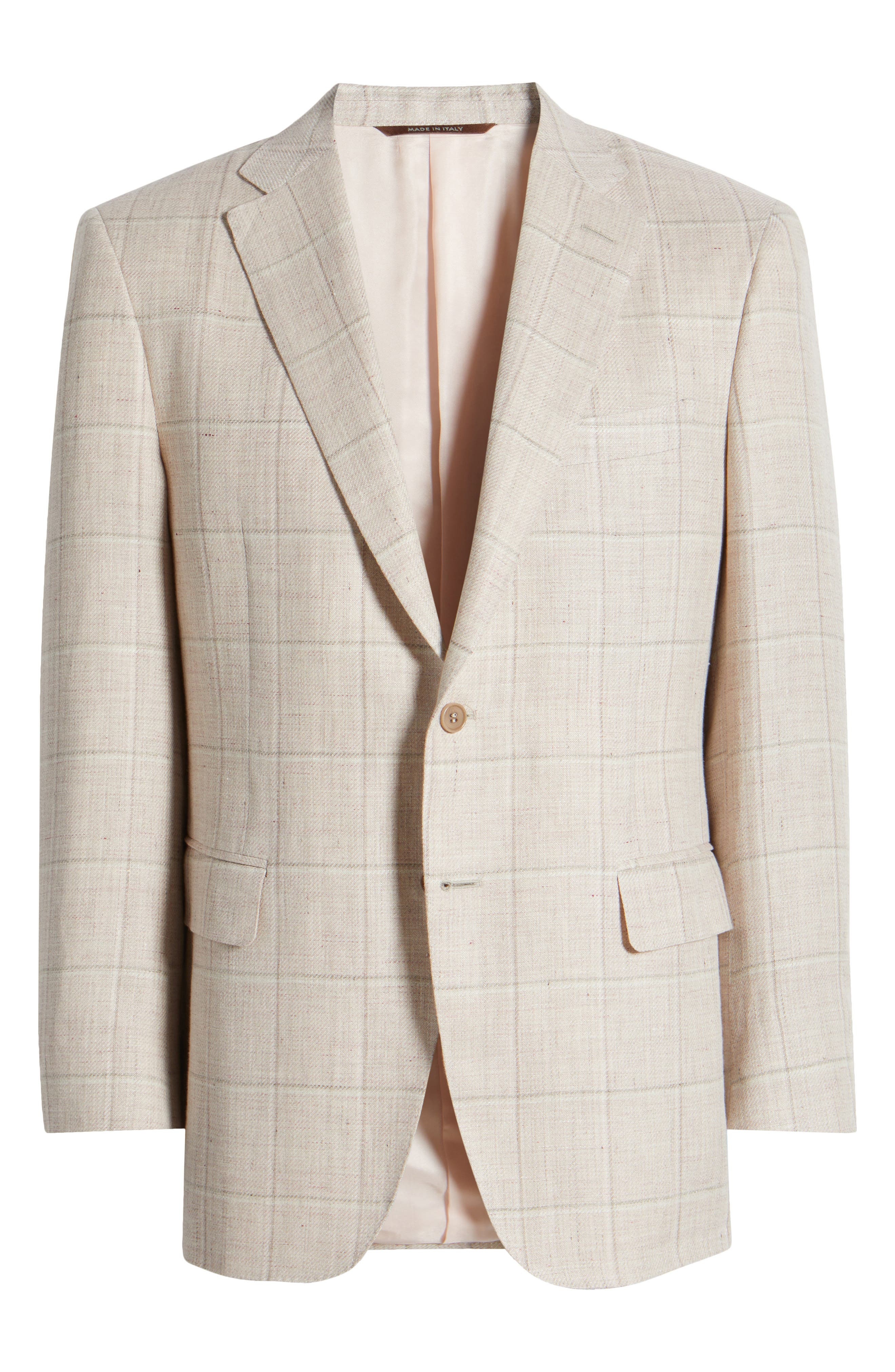 Canali Siena Regular Fit Windowpane Check Linen & Wool Twill Sport Coat in Pink at Nordstrom - 6