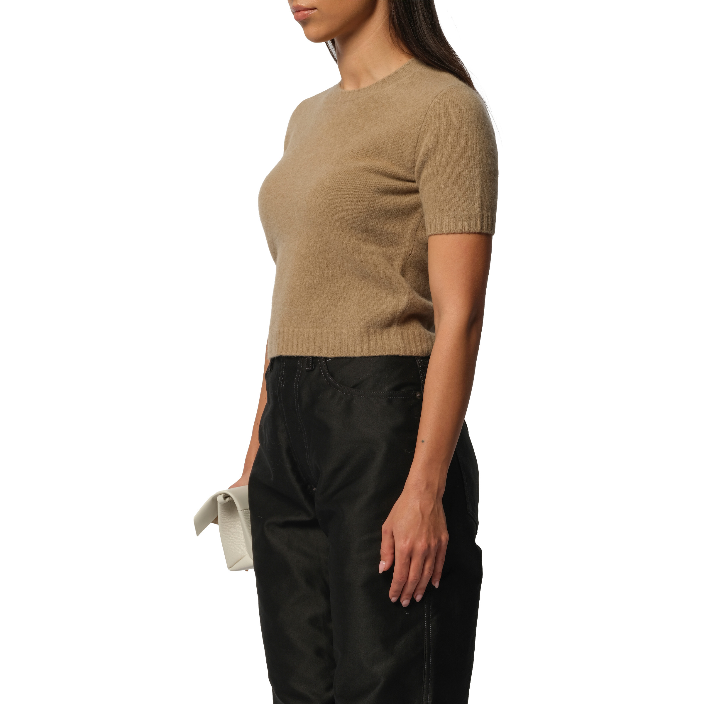 Lambswool Short Sleeve Sweater in Beige - 5