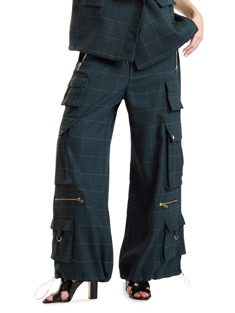 Women's Plaid Cargo Pants - Green Plaid 1