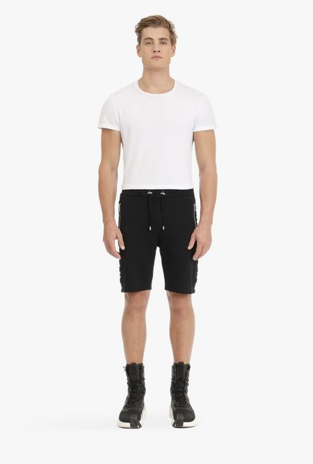 Black cotton shorts with embossed black Balmain logo - 4