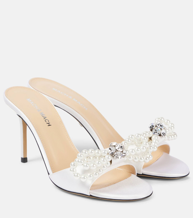 Double Bow embellished satin mules - 1