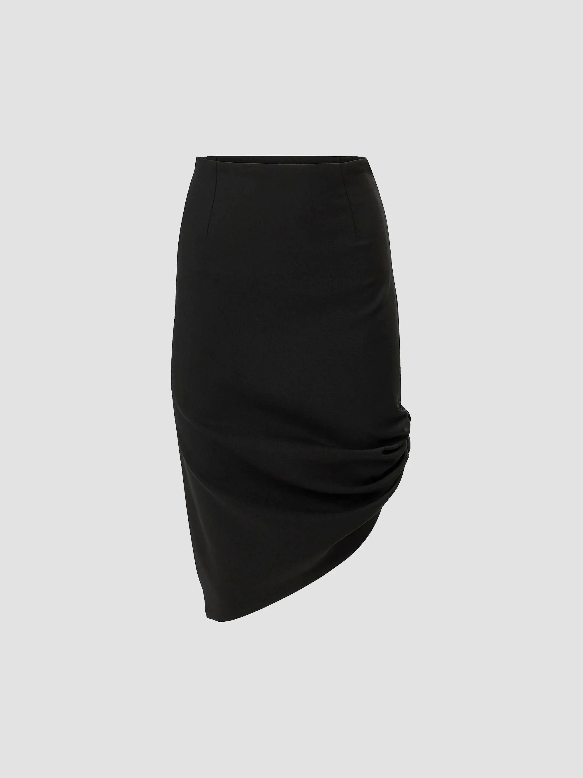 Women's Asymetric Stretch-Wool Knee-Length Skirt - Black - 1