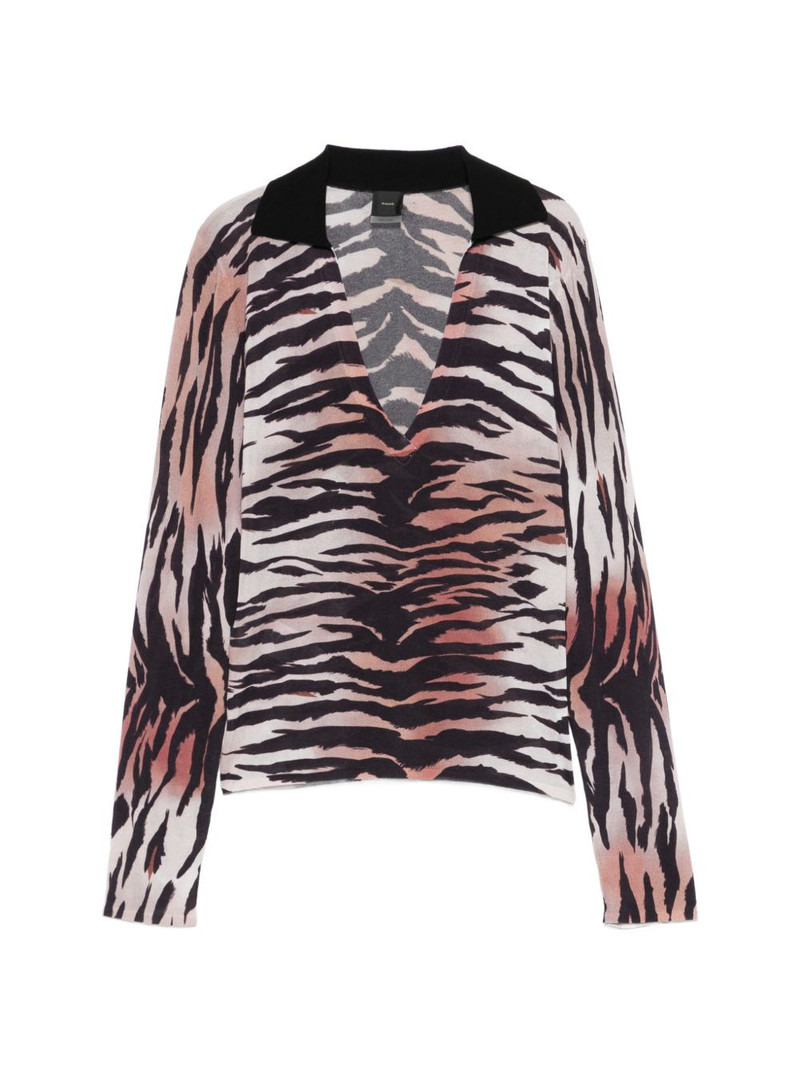 tiger-print V-neck T-shirt 1