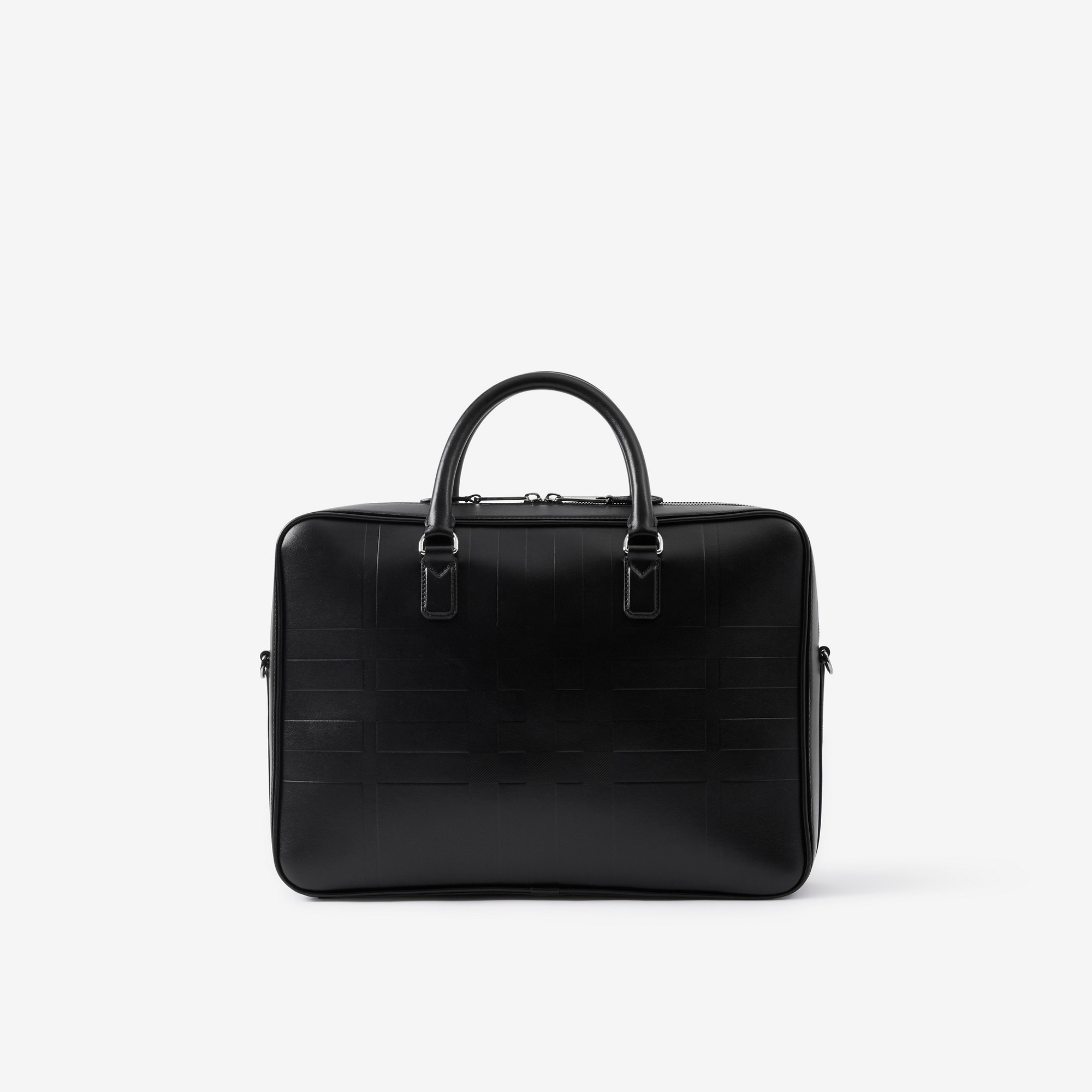 Embossed Check Leather Briefcase - 1