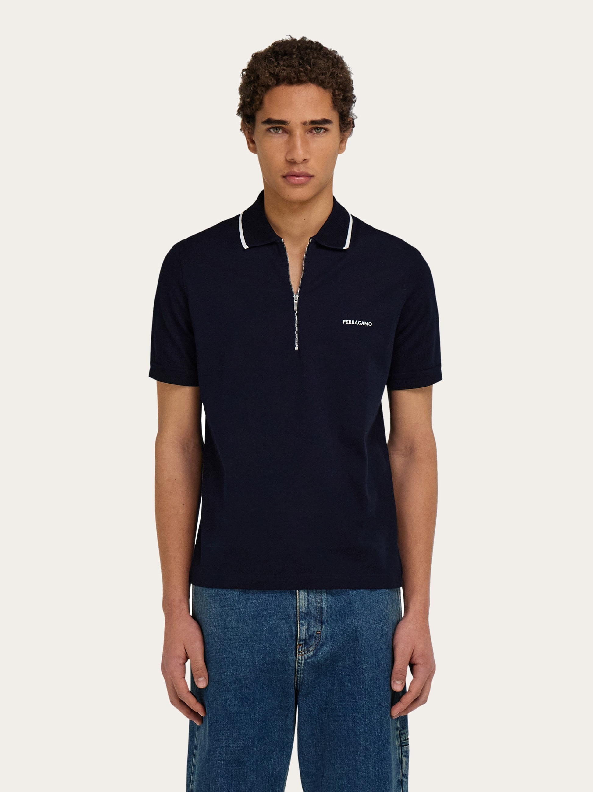 Cotton polo shirt with zip closure - 2