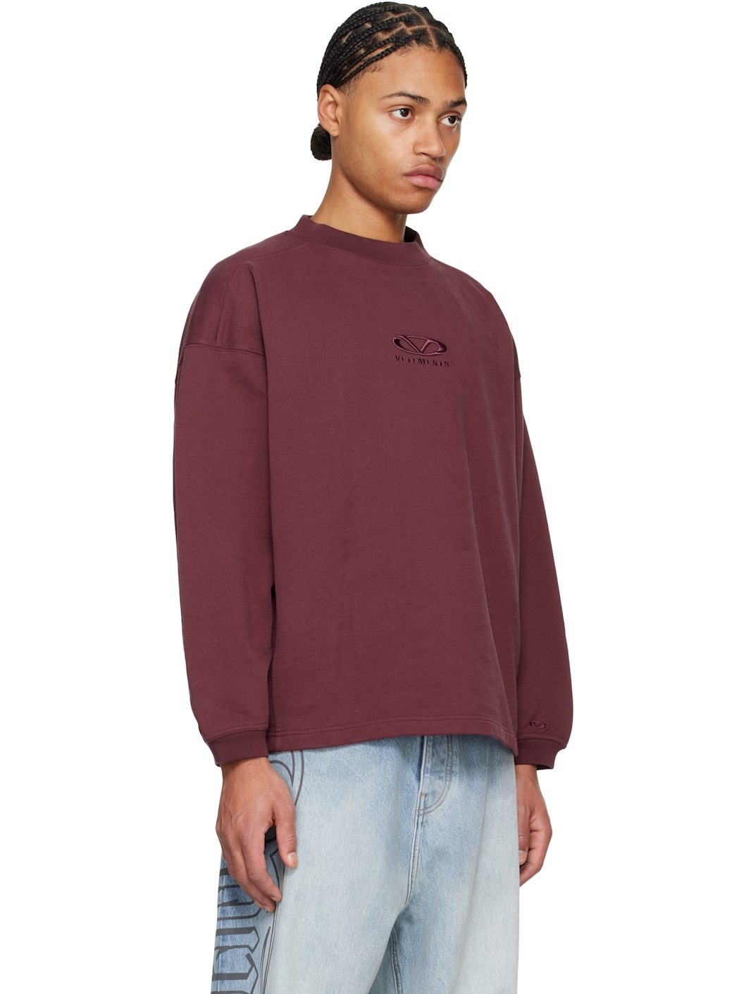Burgundy Oval Logo Cropped Boxy Sweatshirt - 2