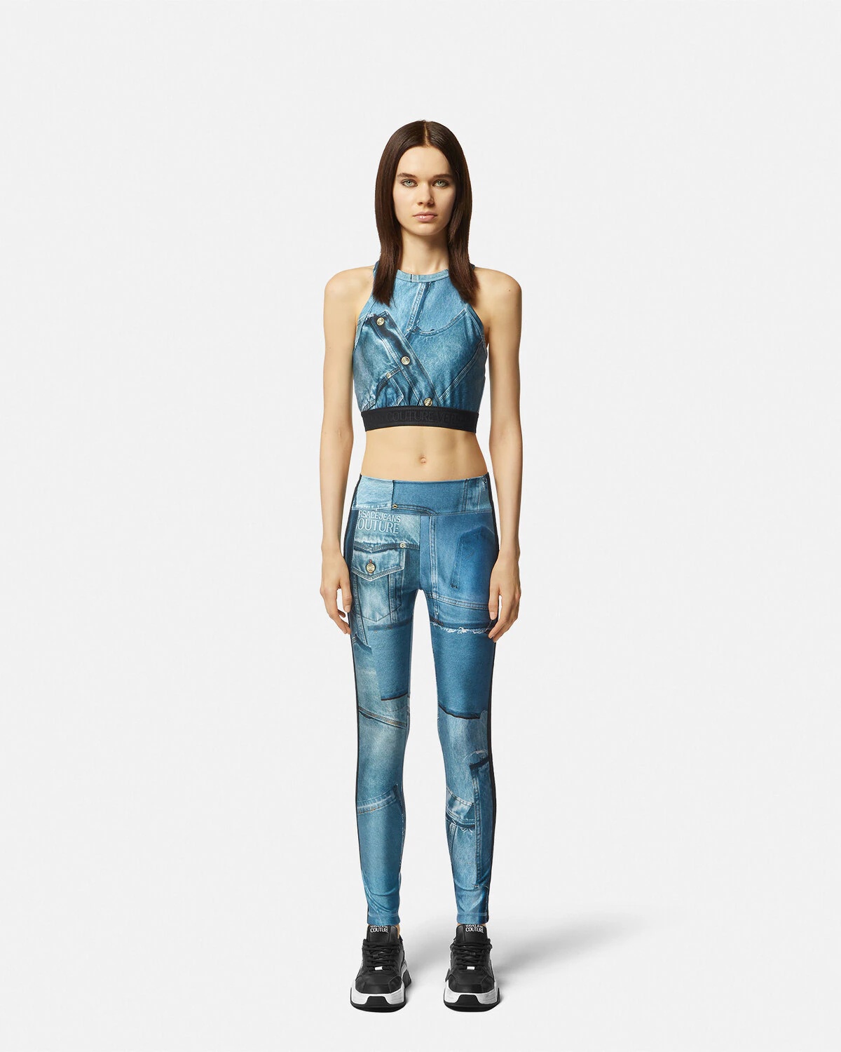 Patchwork Denim Leggings - 2