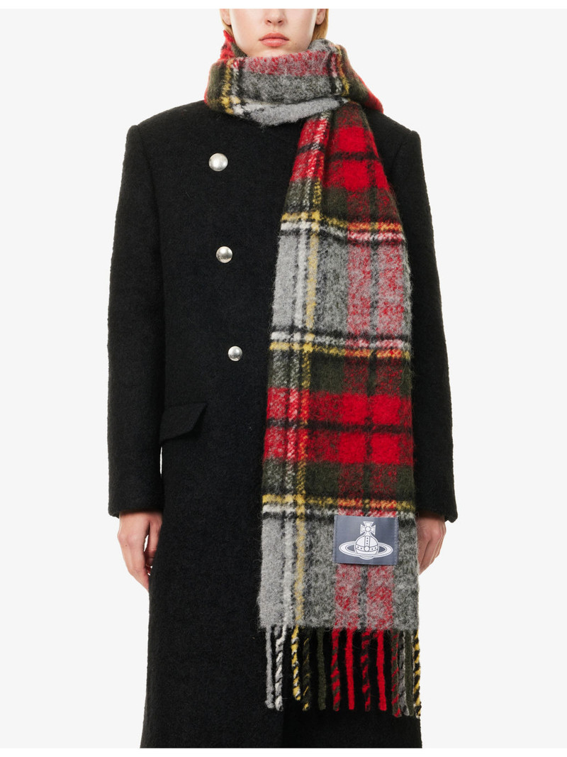 Vivienne Westwood Tartan Logo-Patch Alpaca-Blend Scarf outlook