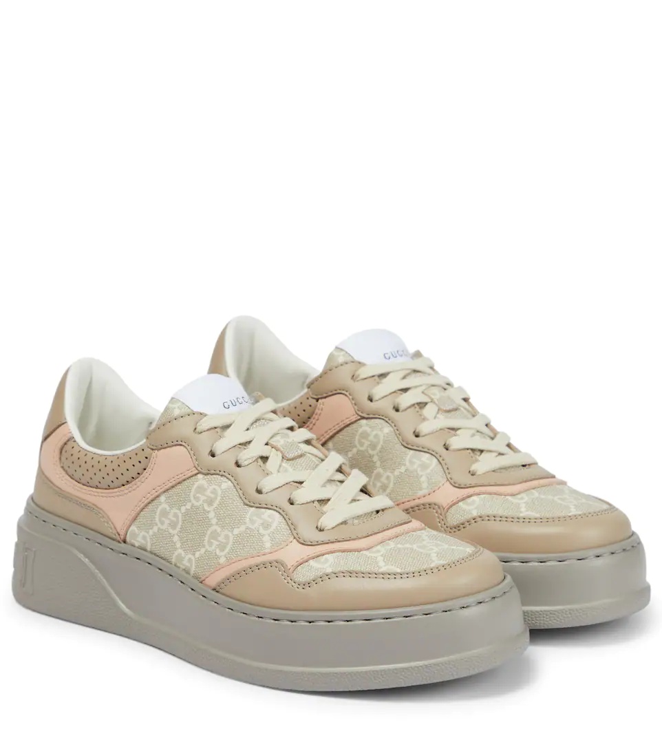 GG leather-trimmed sneakers - 1