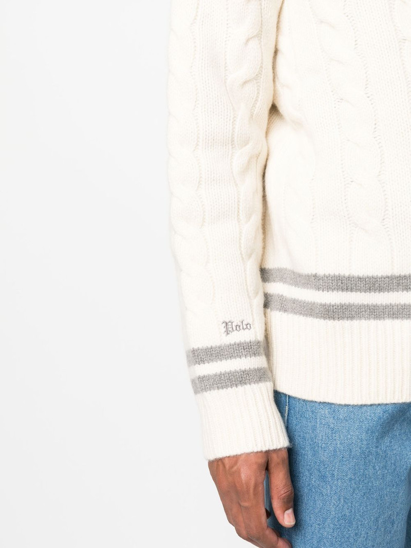 tipped V-neck cable-knit jumper 5