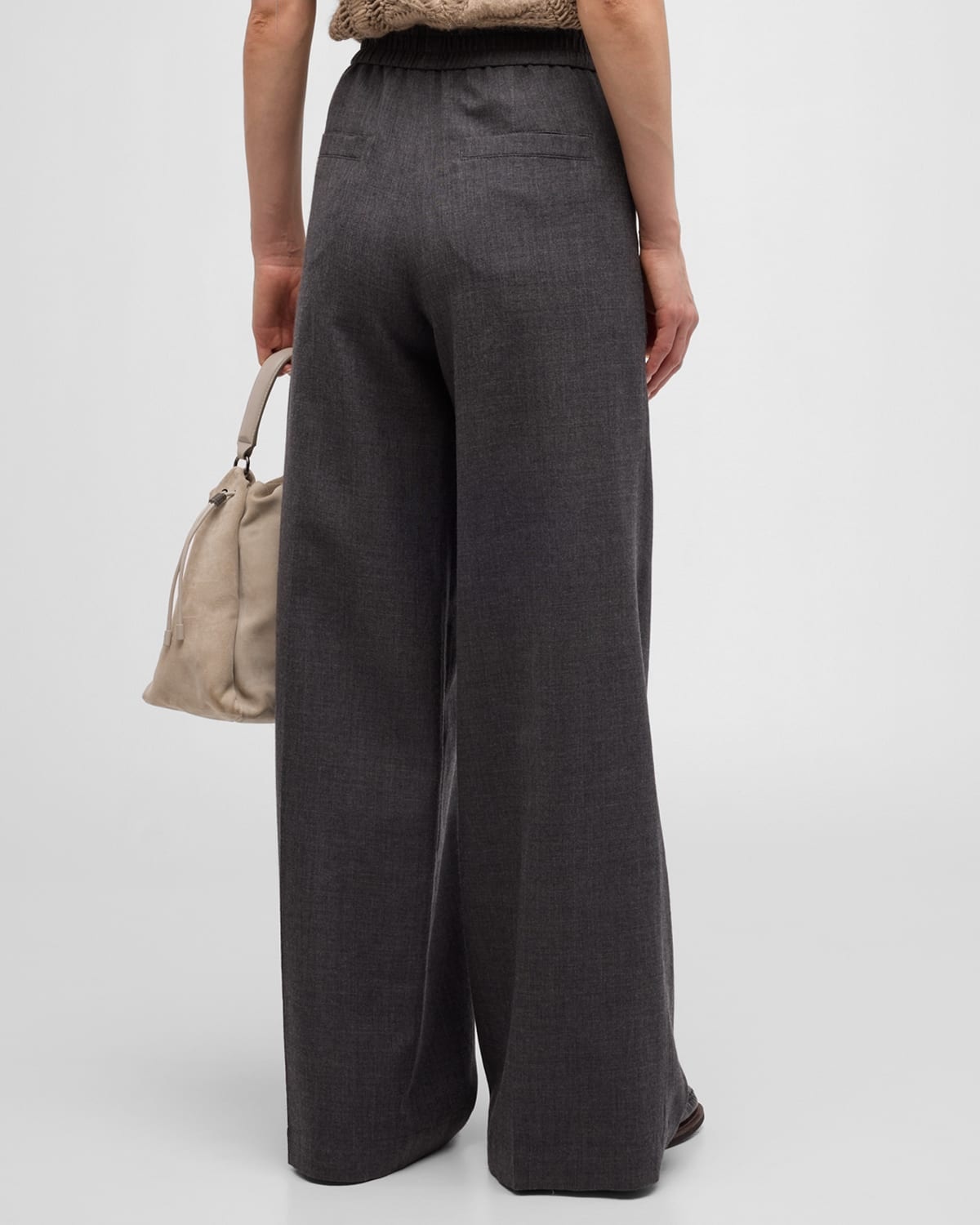 Wool Flannel Wide-Leg Pants with Pleated Detail - 6