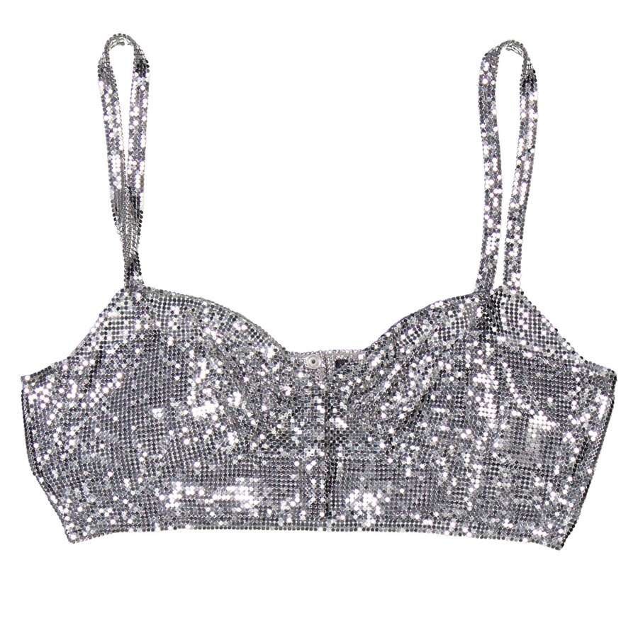 Rabanne Ladies Silver Perforated Sweetheart Neck Cropped Top - 4