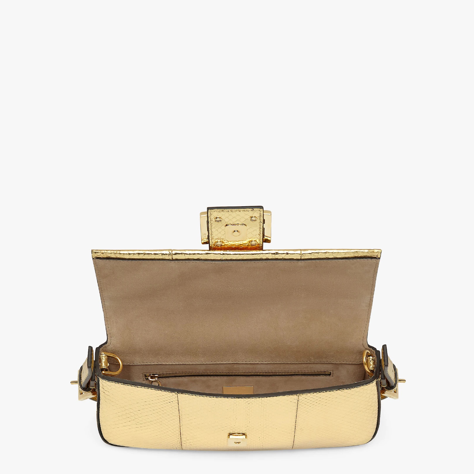 Medium 1997 Baguette bag made of exquisite gold laminated python leather, embellished with an FF cla - 4