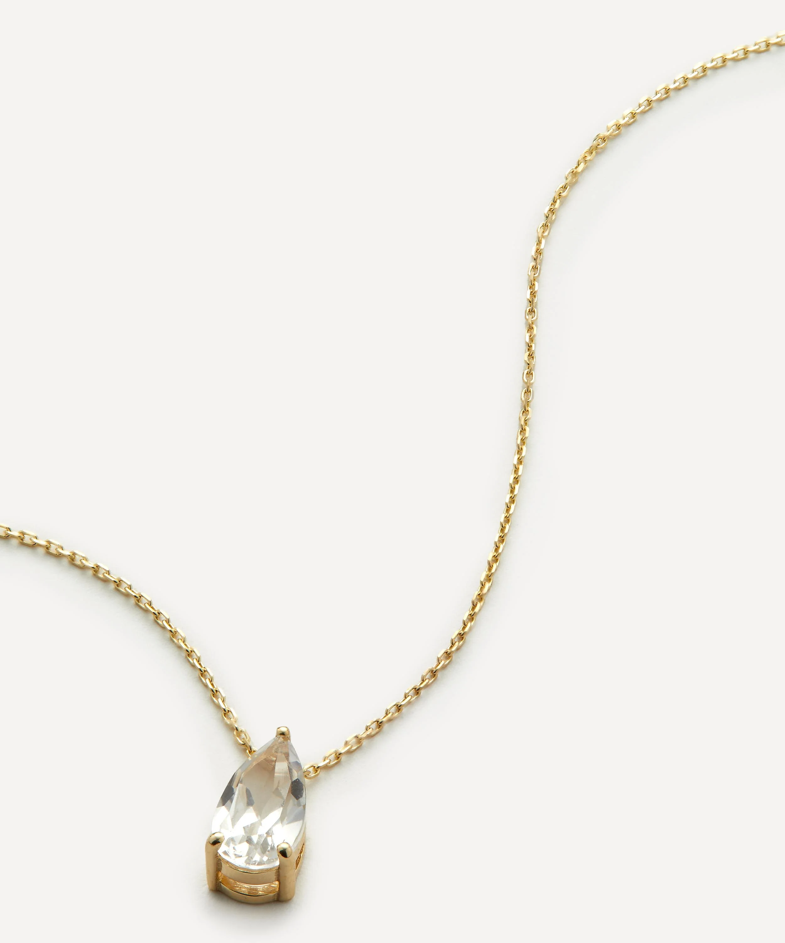 14ct Gold White Topaz Pear Drop Pendant Necklace - 1