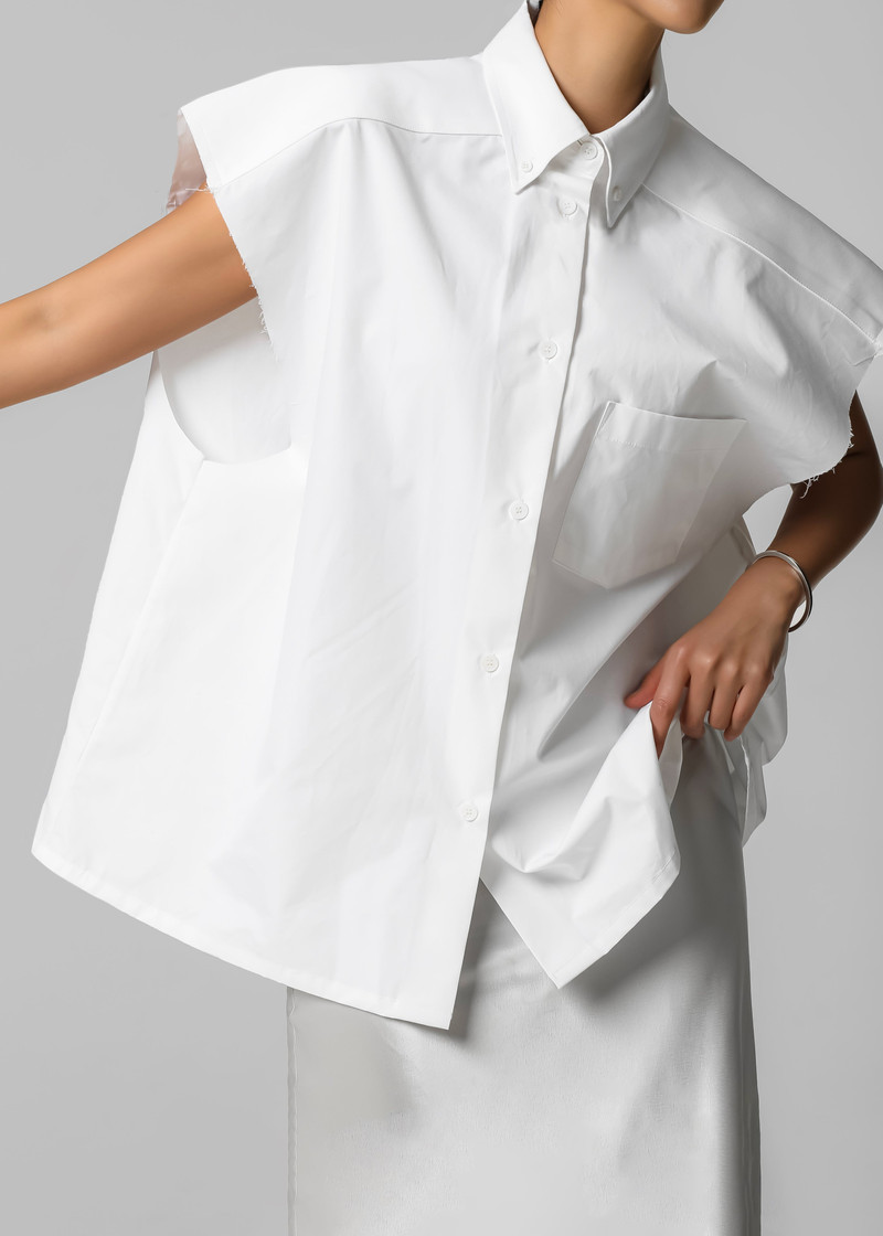 Rae Sleeveless Button Down Shirt - White 1