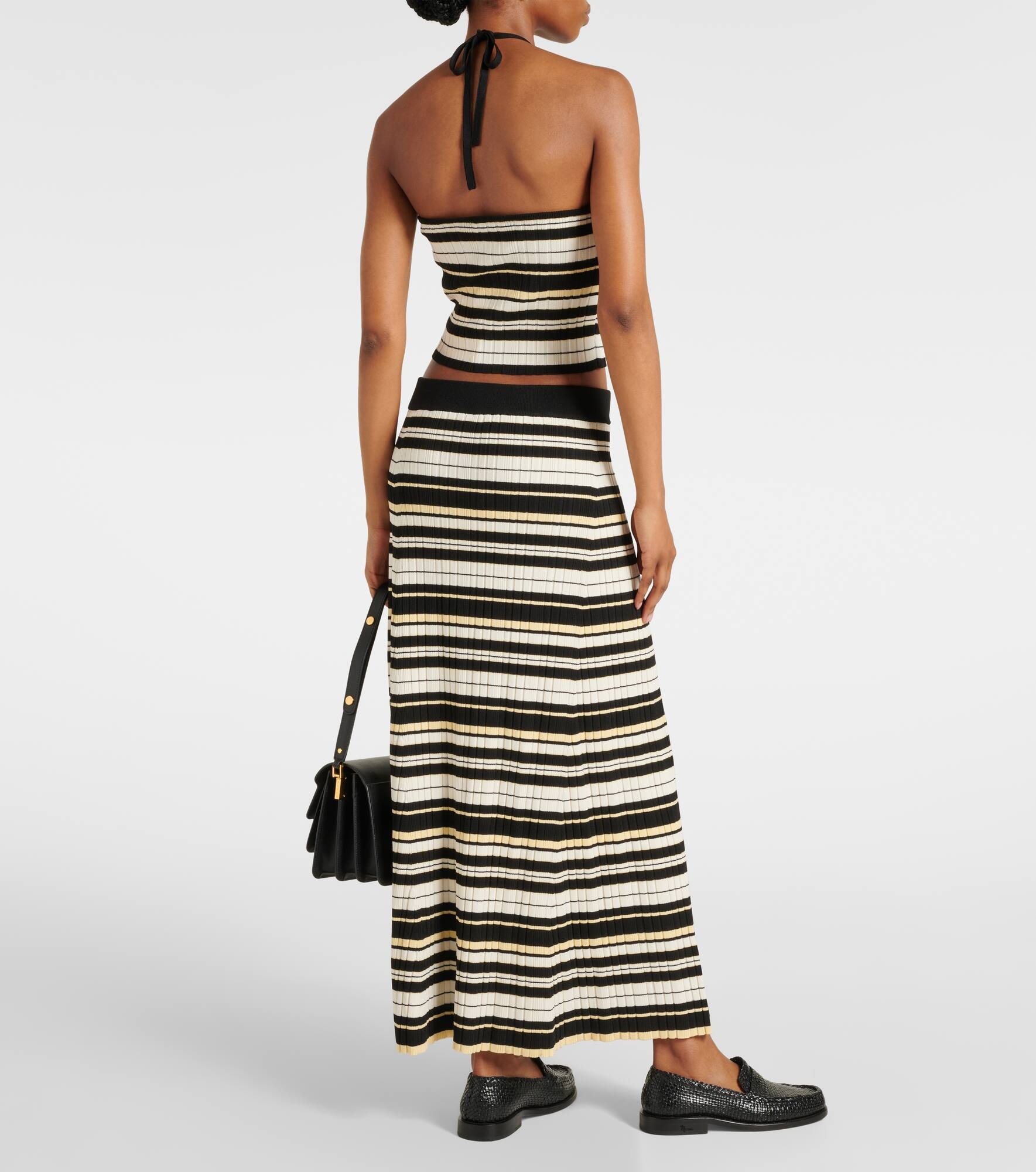 Ribbed-knit striped midi skirt - 3