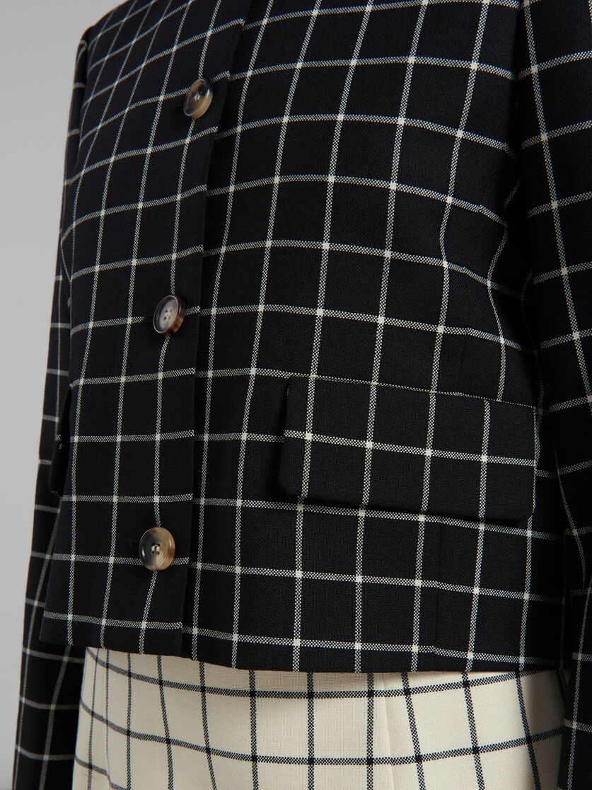 BLACK CHECKED WOOL JACKET - 5