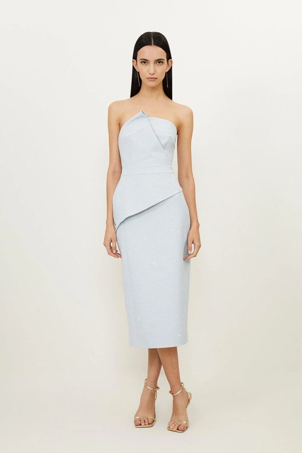 Tailored Metallic Bandeau Midi Pencil Dress - 1