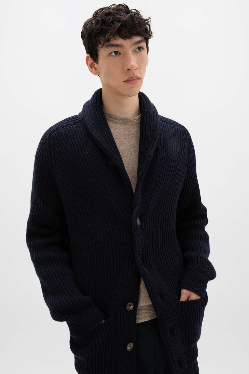 Johnstons of Elgin Shawl Collar Navy Cashmere Cardigan outlook