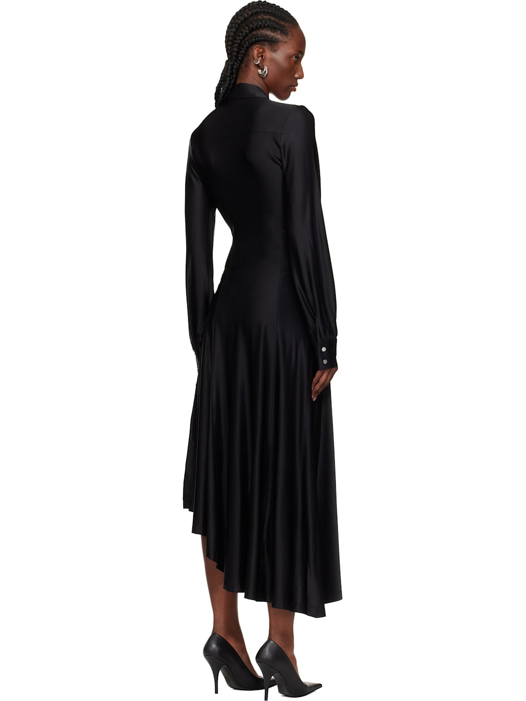 Black Draped Jersey Midi Dress - 3