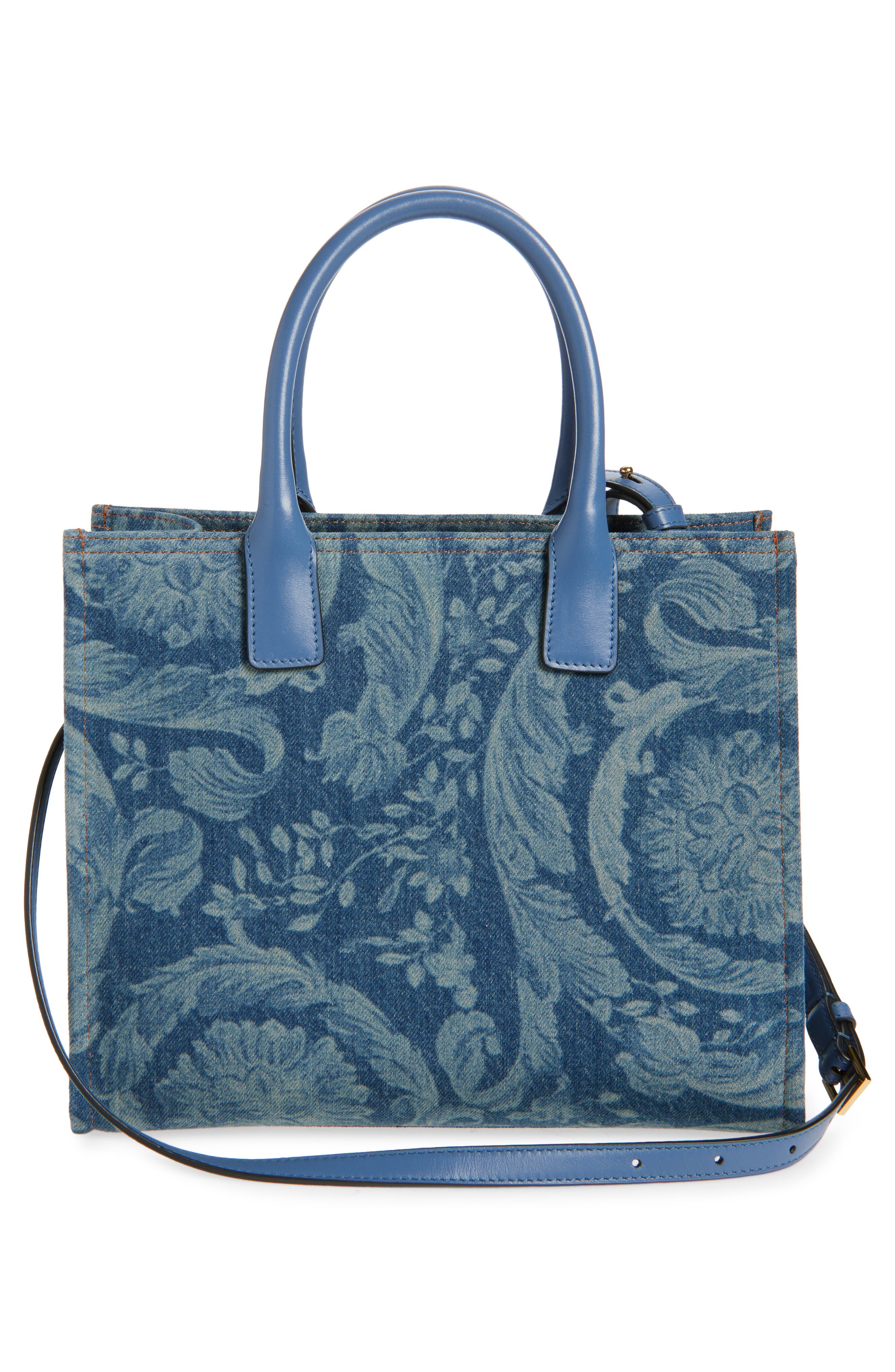 Versace Small La Medusa Barroco Denim Tote in Denim Blue Gold at Nordstrom - 4
