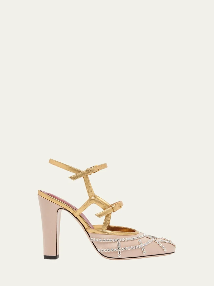 100mm VLogo Embellished Satin and Metallic Leather Pumps - 1