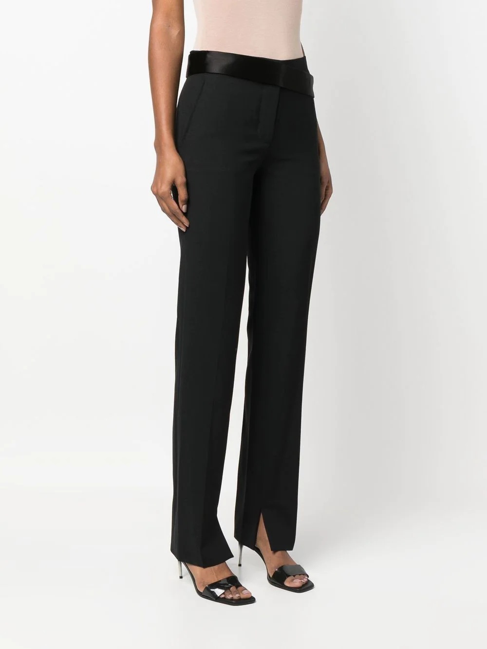 satin-waistband detail trousers - 3