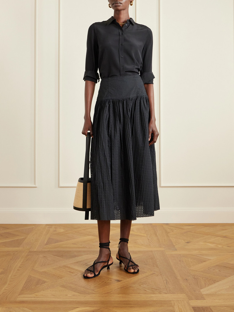 ULLA JOHNSON Nalla Pleated Perforated Cotton Midi Skirt outlook