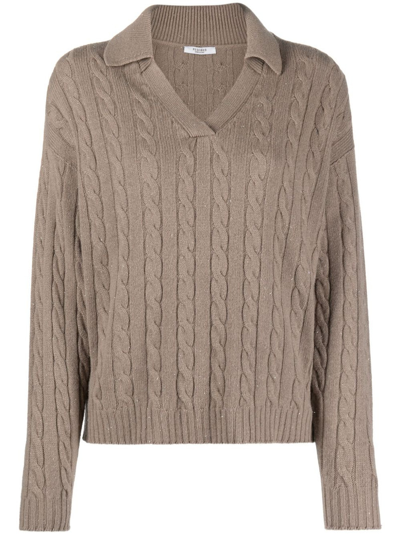 cable-knit wool-blend polo jumper 1