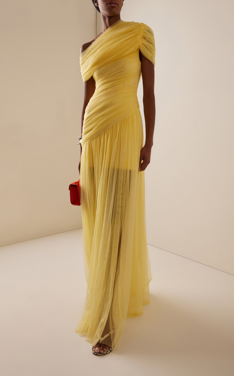 De La Vali Exclusive Himalia Gathered Tulle Maxi Dress yellow outlook