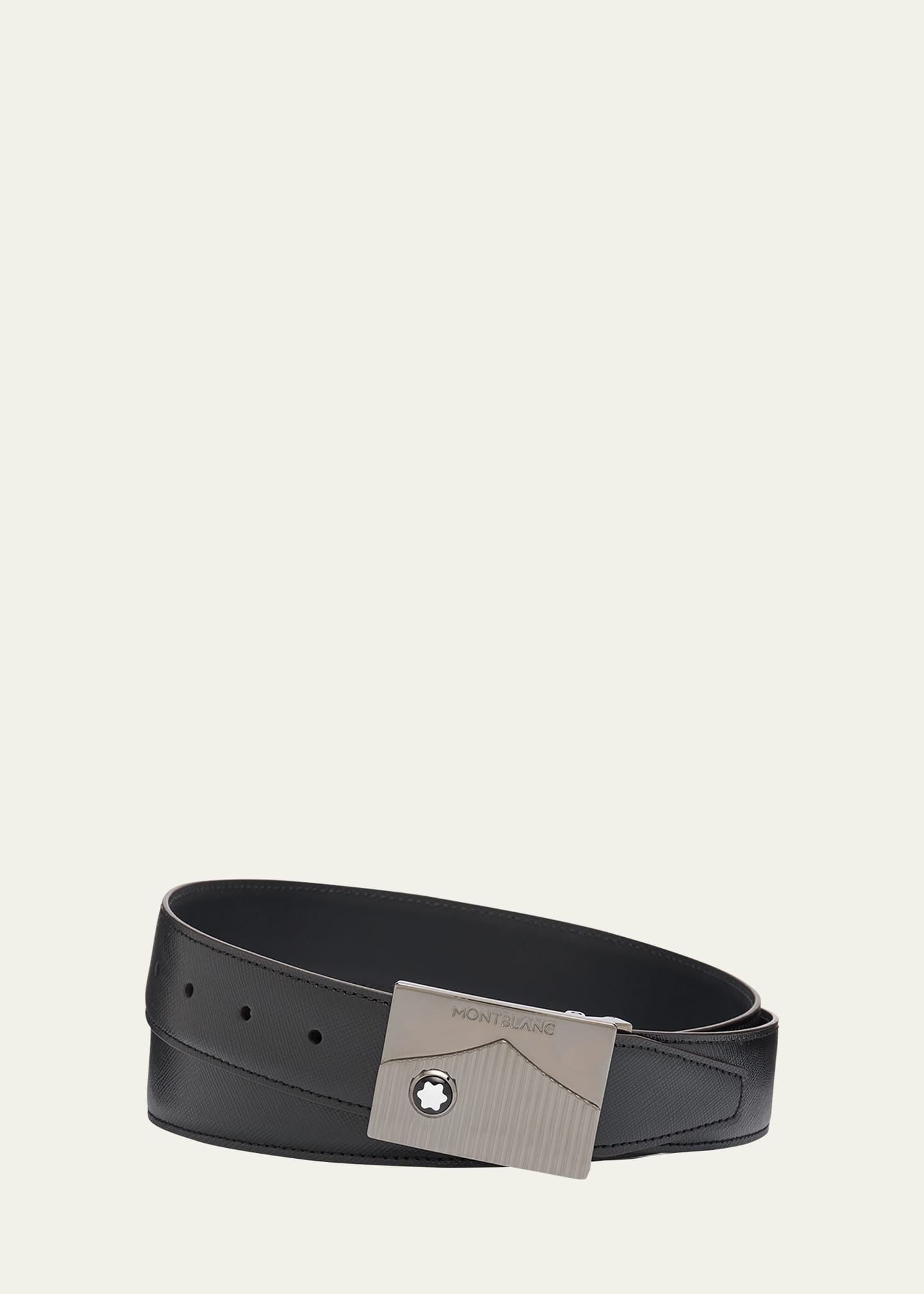 Men's Plate-Buckle Saffiano Leather Belt - 1
