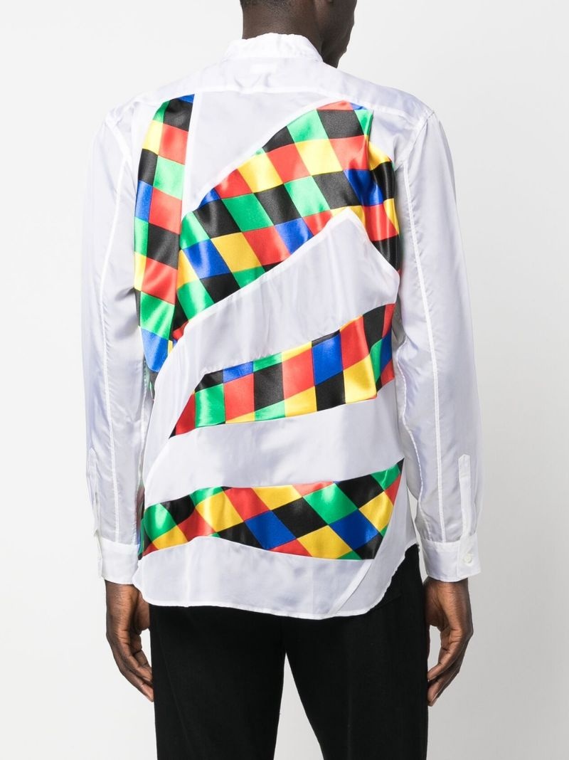 patchwork-detail long-sleeve shirt - 4