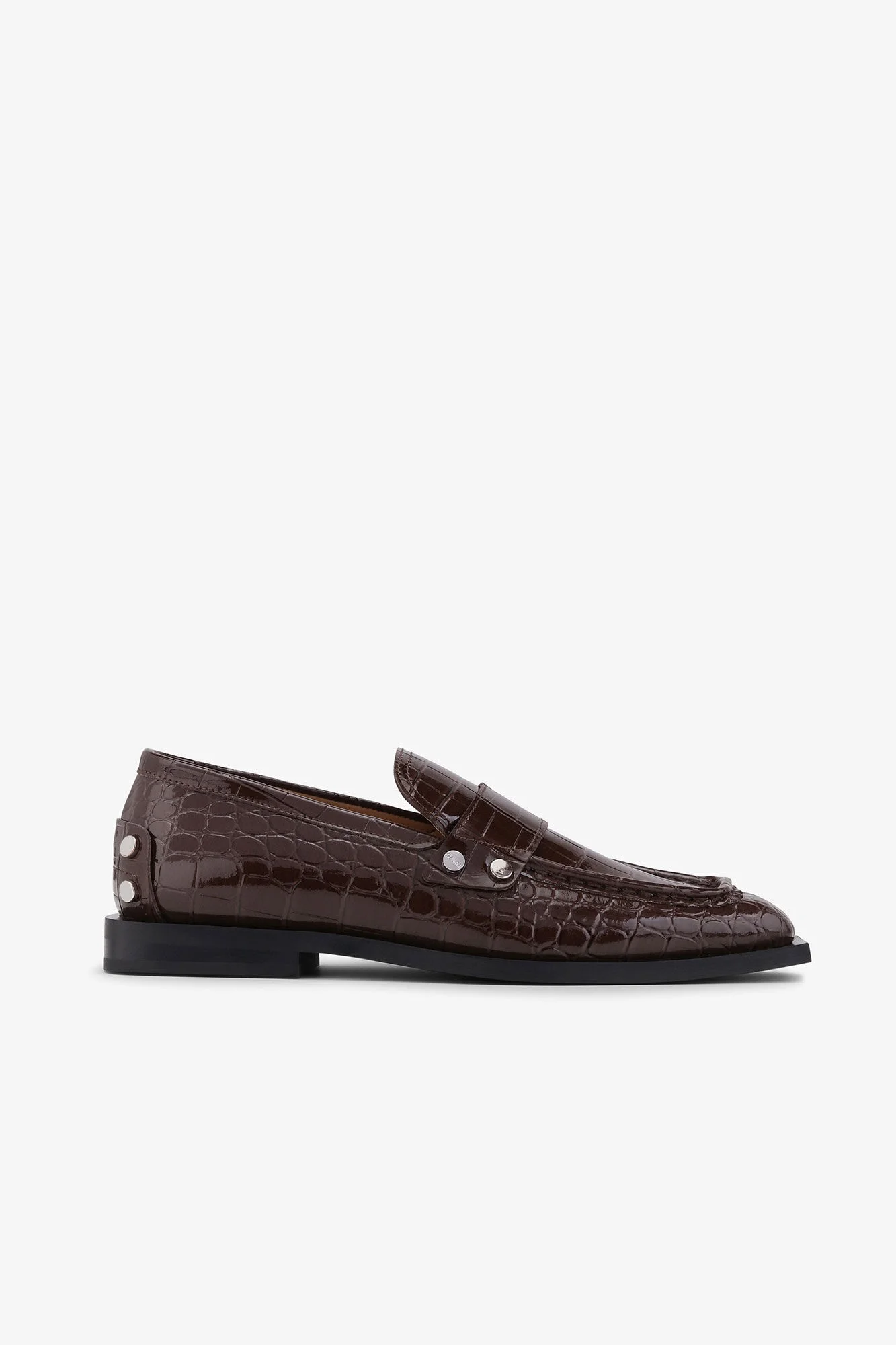 BROWN CROCO STUDDED LOAFERS - 1