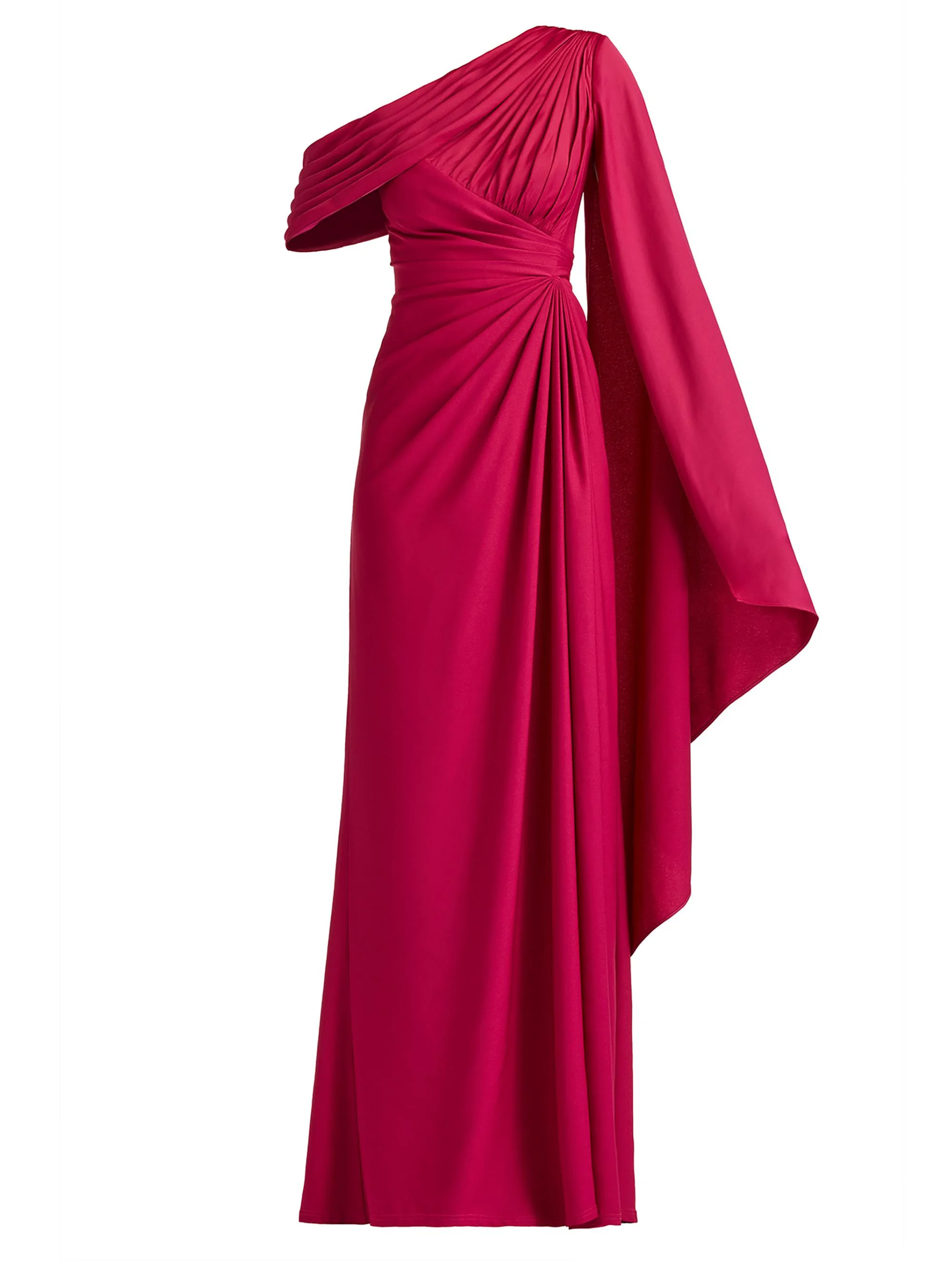 Women's Pleated Gathered One-Shoulder Jersey Gown - New Fuchsia - 1
