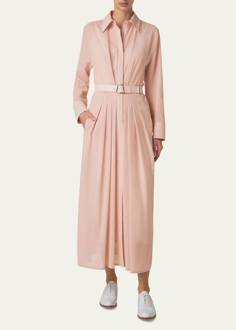 AKRIS Pleated Cotton Voile Maxi Shirtdress outlook