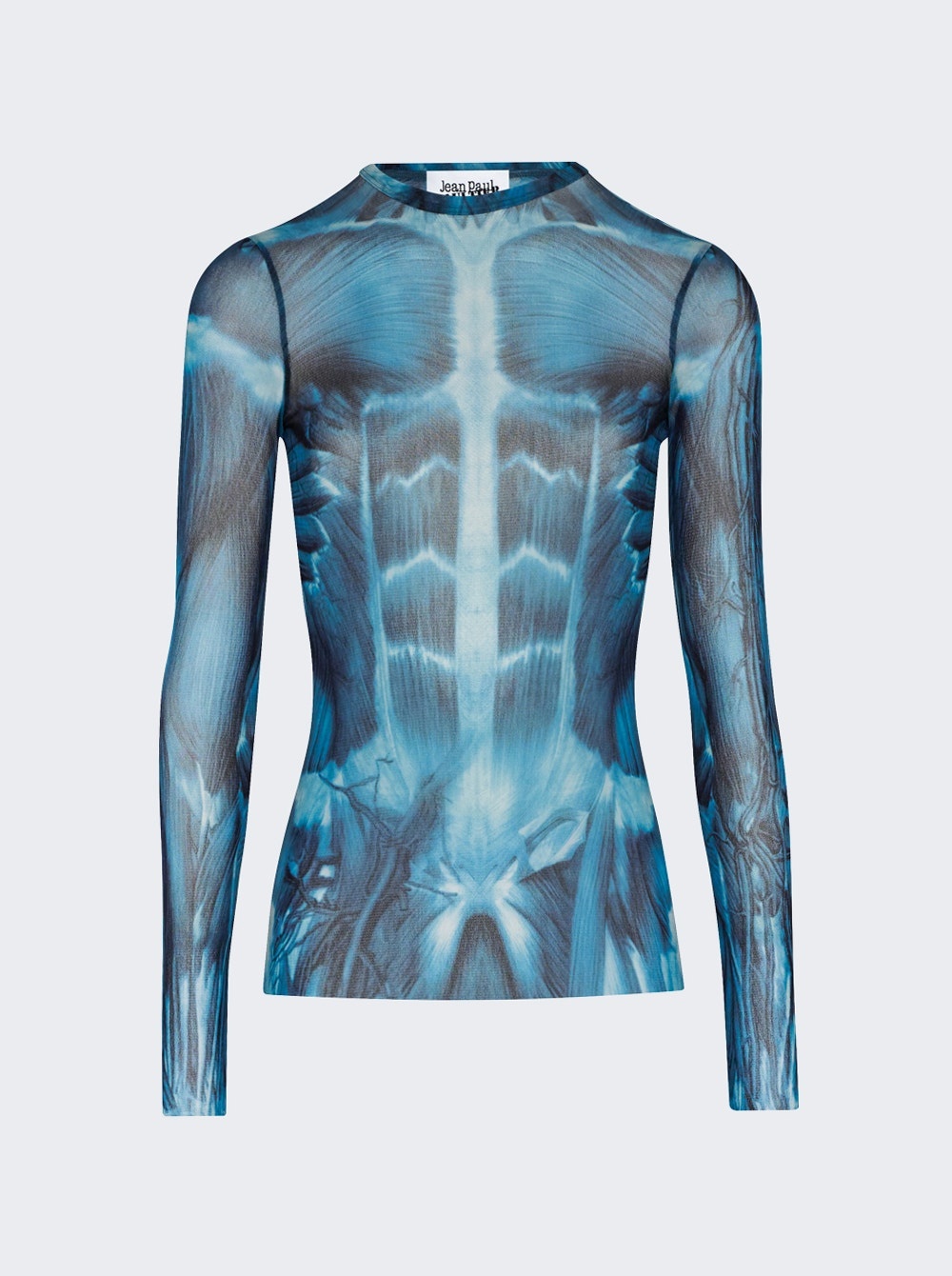 Mesh Long Sleeve Top Blue Écorché Print - 1