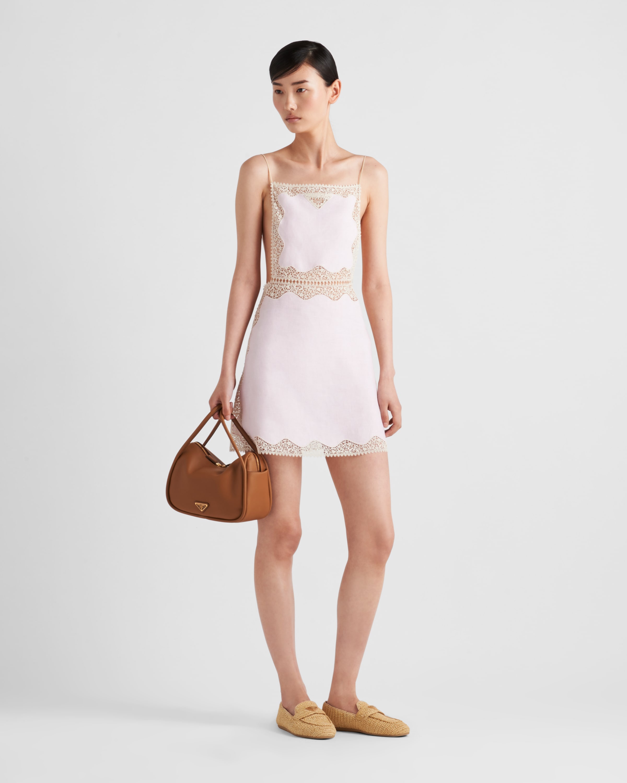 【プラダ・PRADA】Embroidered, lace-trimmed linen mini-dress Prada Embroidered, lace-trimmed linen mini-dress | REVERSIBLE