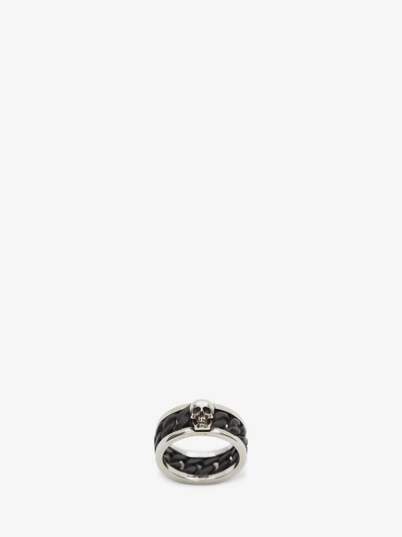 Bi-color Skull Chain Ring in Black/silver 1